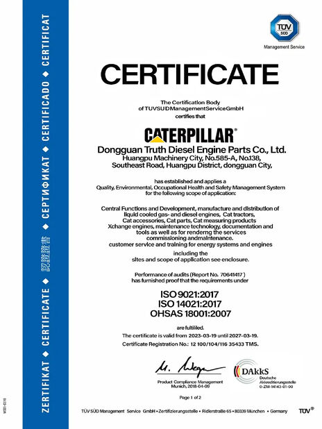 China Dongguan Truth Diesel Engine Parts Co., Ltd. certificaten